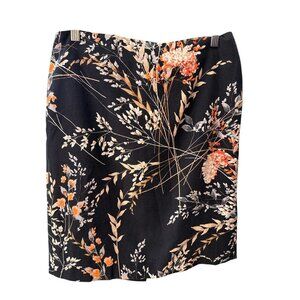 Talbots PETITES Skirt Womens Sz 6P Black Floral Lined Lyocell Cotton Blend EUC